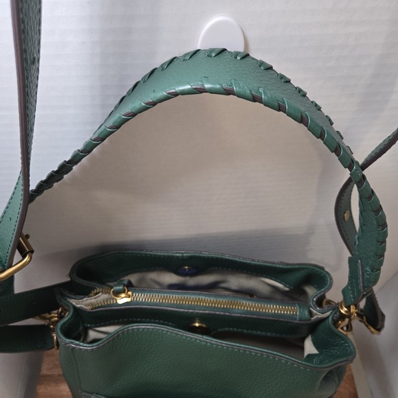 American Leather Co Green Pebbled Leather Crossbody Shoulder Bag Whipstitch... - Picture 6 of 16